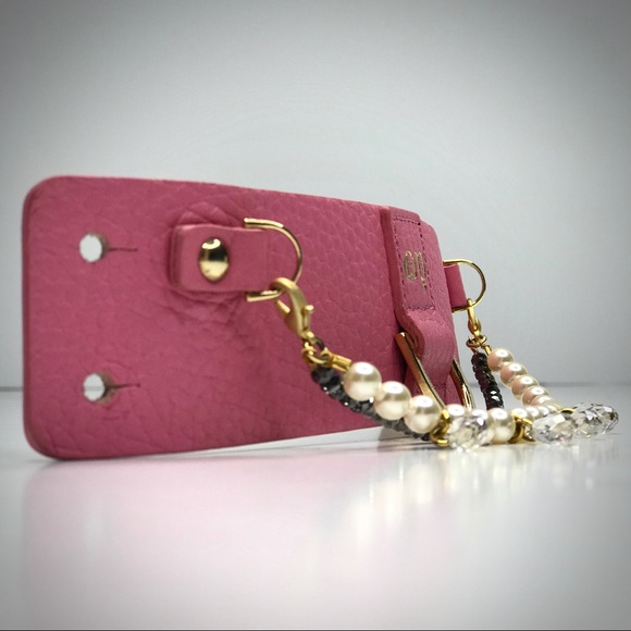 MOSHIQA Pink Leather Pearl Bracelet Dog Leash Crystal Cuff Luxury Pet Frenchie - Picture 5 of 15